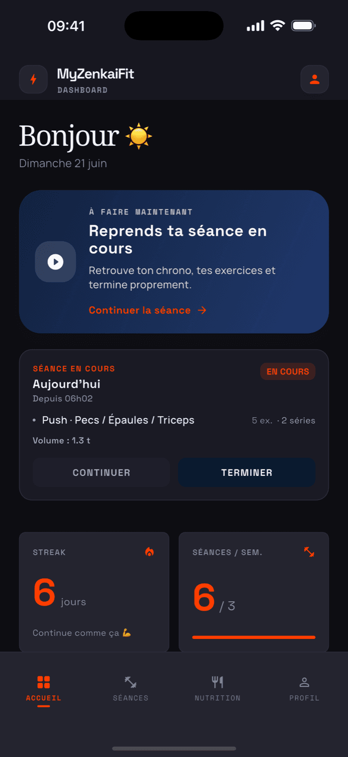 MyZenkaiFit — Tableau de bord